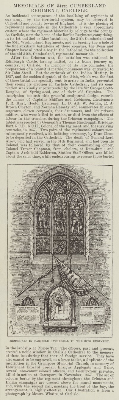 Memoriais na Catedral de Carlisle ao 34º Regimento de Frank Watkins